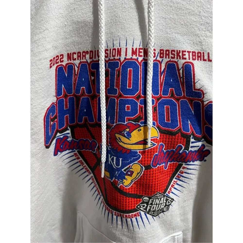 Kansas Jayhawks White Hoodie Adult Size Medium NCAA National Champions 2022 SZ S